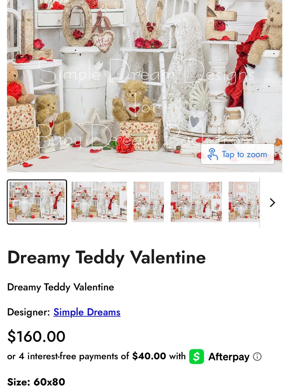 Dreamy Teddy Valentine Photography Backdrop - White & Red